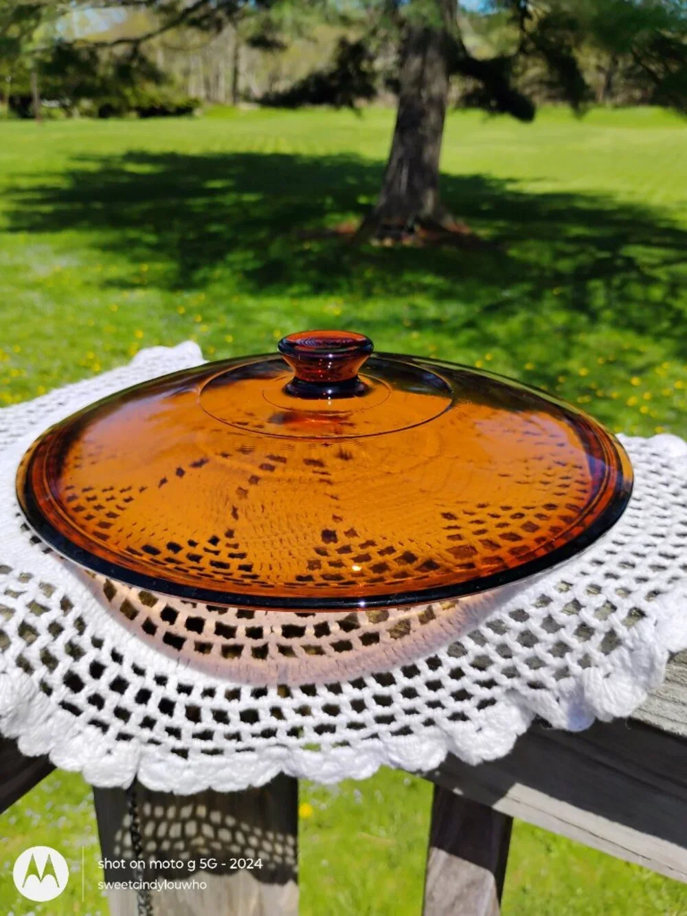glass casserole dish LID only Anchor Hocking Fire-King Harvest amber vintage